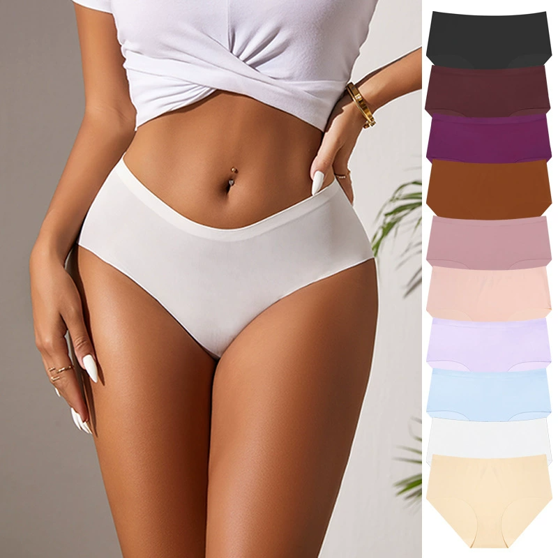 5Pcs Ice Silk Seamless Women’s Panties Low-Rise Briefs for Yoga, Fitness Breathable Underwear Women Clothes Sports Briefs Lingerie Women's Clothing Seamless Panties