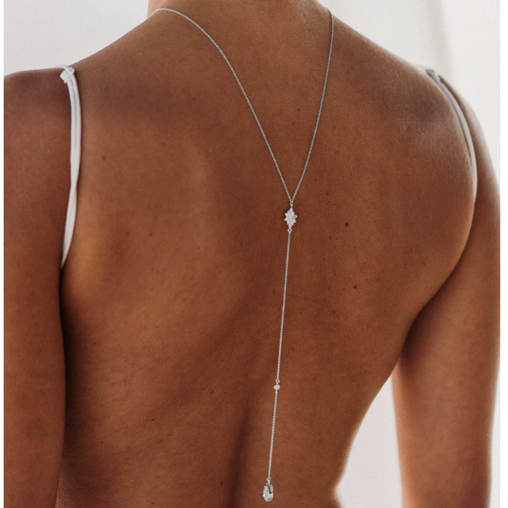 Women  Body Jewelry Elegant Rhinestone Back Drop Necklace for Women Water Drop Bridal Back Chain for Backless Dress, Wedding Party Accessories Back Necklace