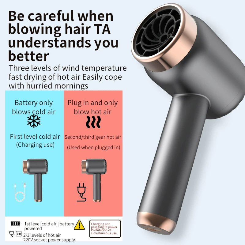 Wireless Hair Dryer Constant Temperature Blow Dryer for Home Travel Dormitory Hair Styling Tools USB Rechargeable Hair Dryer