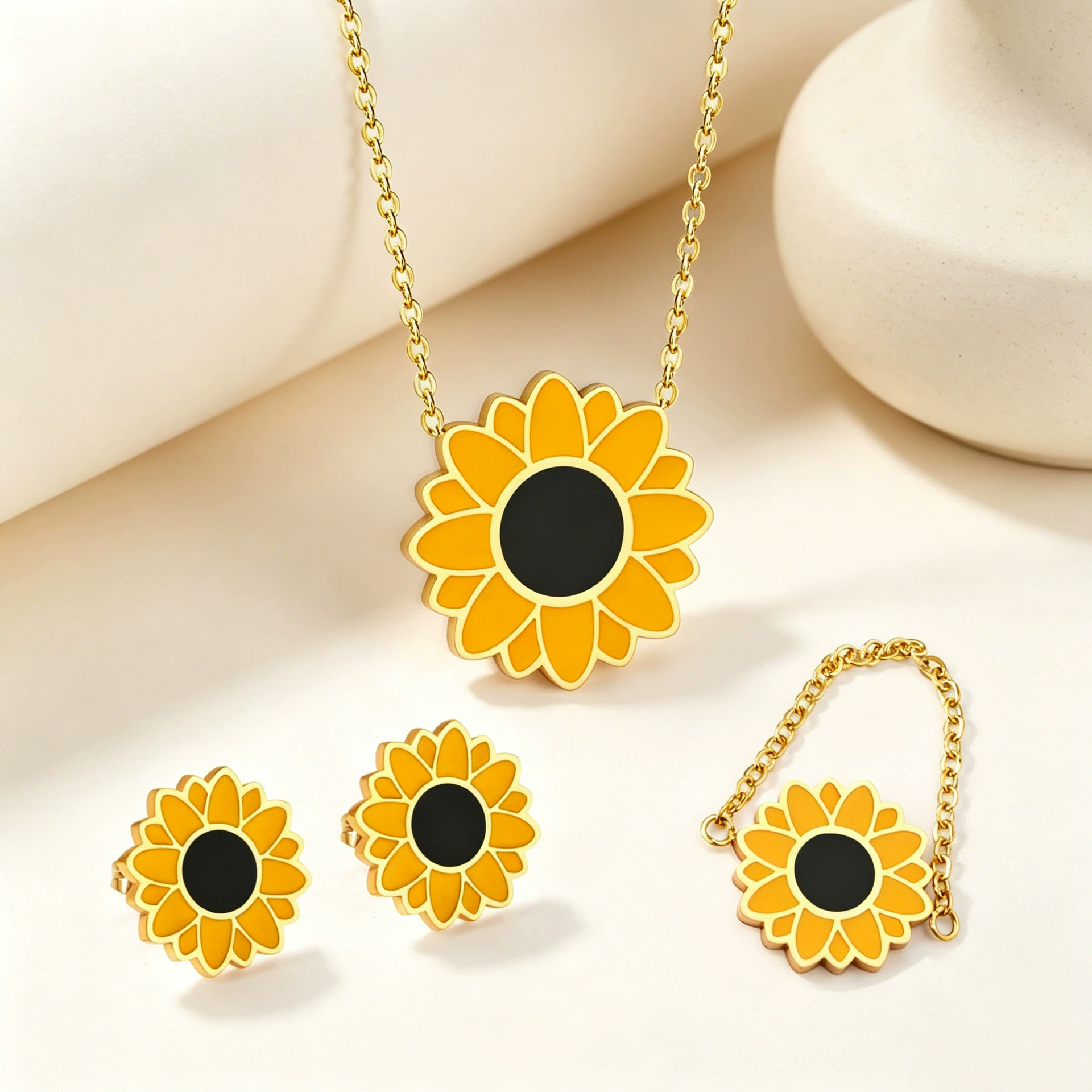 2Pcs Women Jewelry Sets Girlies Fashion Accessories Earrings and Necklace Daisy Flower Jewelry Set for Women Stainless Steel Necklace & Earrings Sweet Floral Pendant Tik Tok Trending