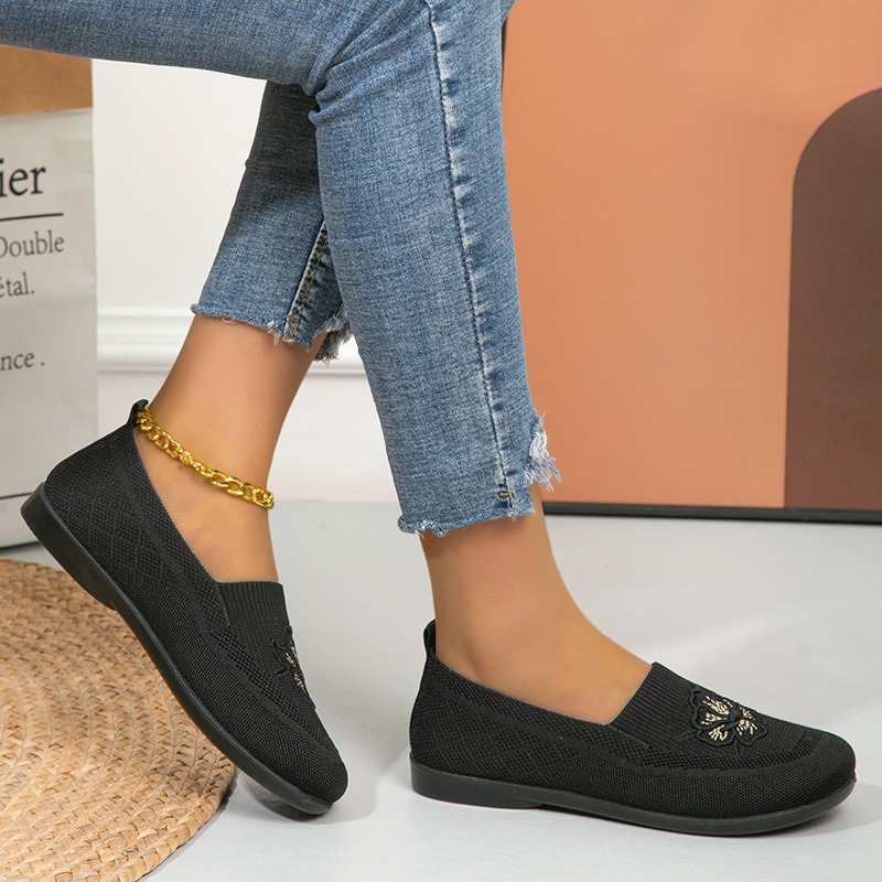 Shoes Women Loafers Breathable Mesh Shoes Slip On Casual Shoes Lightweight Soft Sole Comfort Walking Shoes with Flower on Surface Ladies Flats Mom Shoes