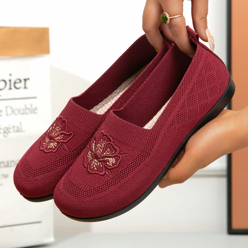Shoes Women Loafers Breathable Mesh Shoes Slip On Casual Shoes Lightweight Soft Sole Comfort Walking Shoes with Flower on Surface Ladies Flats Mom Shoes