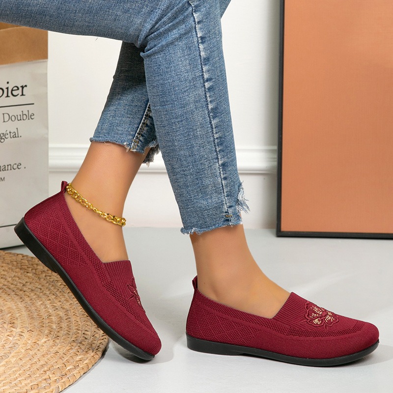 Shoes Women Loafers Breathable Mesh Shoes Slip On Casual Shoes Lightweight Soft Sole Comfort Walking Shoes with Flower on Surface Ladies Flats Mom Shoes