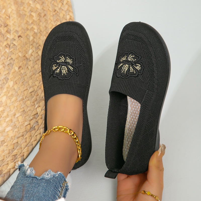 Shoes Women Loafers Breathable Mesh Shoes Slip On Casual Shoes Lightweight Soft Sole Comfort Walking Shoes with Flower on Surface Ladies Flats Mom Shoes
