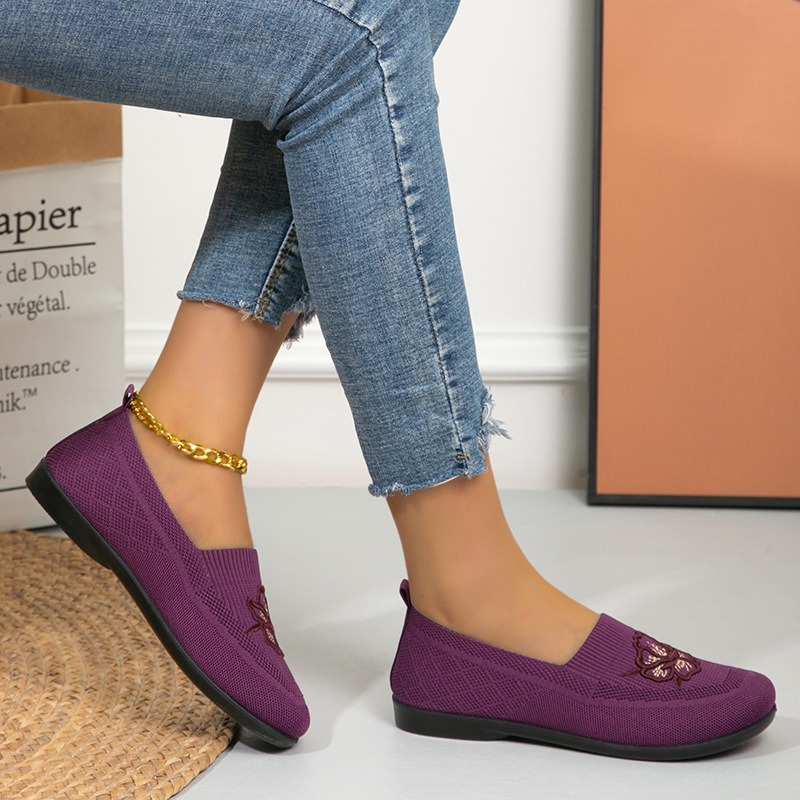 Shoes Women Loafers Breathable Mesh Shoes Slip On Casual Shoes Lightweight Soft Sole Comfort Walking Shoes with Flower on Surface Ladies Flats Mom Shoes