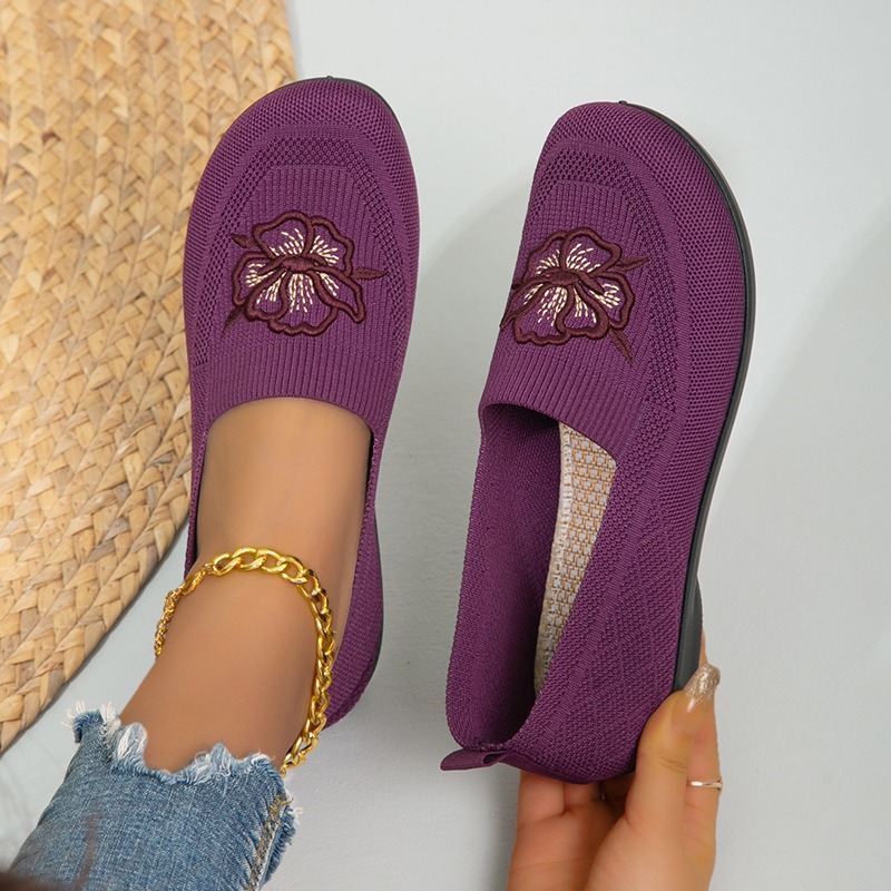 Shoes Women Loafers Breathable Mesh Shoes Slip On Casual Shoes Lightweight Soft Sole Comfort Walking Shoes with Flower on Surface Ladies Flats Mom Shoes