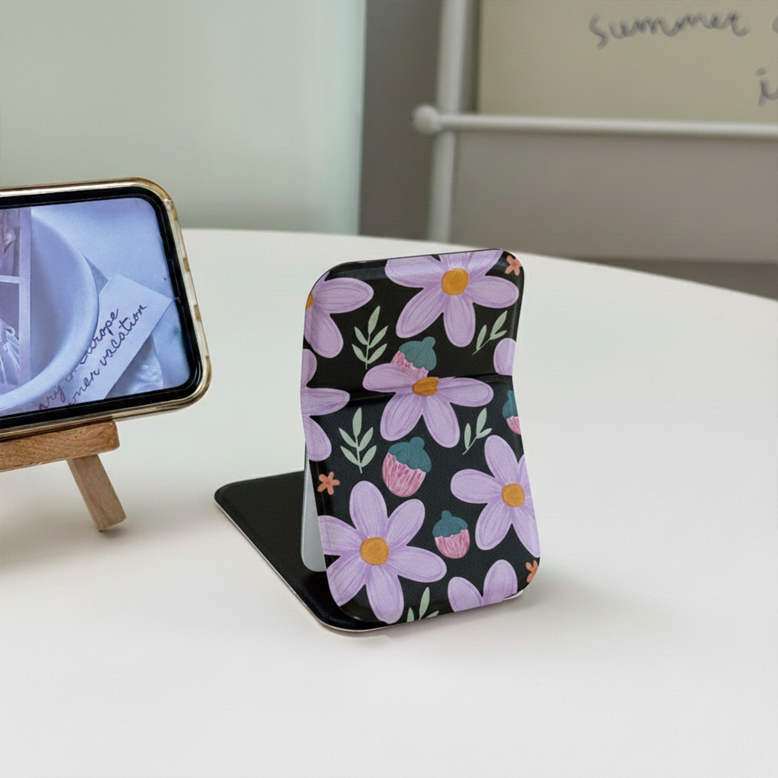 Portable Flower Folding Makeup Mirror Mini Rectangular Pocket Mirror HD Compact Cosmetic Mirror for Travel and Outgoing