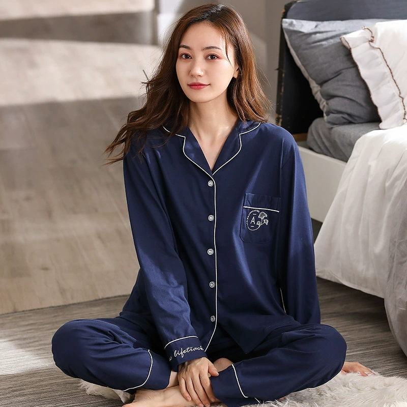 Women’s Plus Size Cotton Pajama Set Long Sleeve Button-Up Shirt and Loose Long Pants Soft Comfortable Sleepwear Clothes Women's Clothing Sleep Clothing Set Homewear