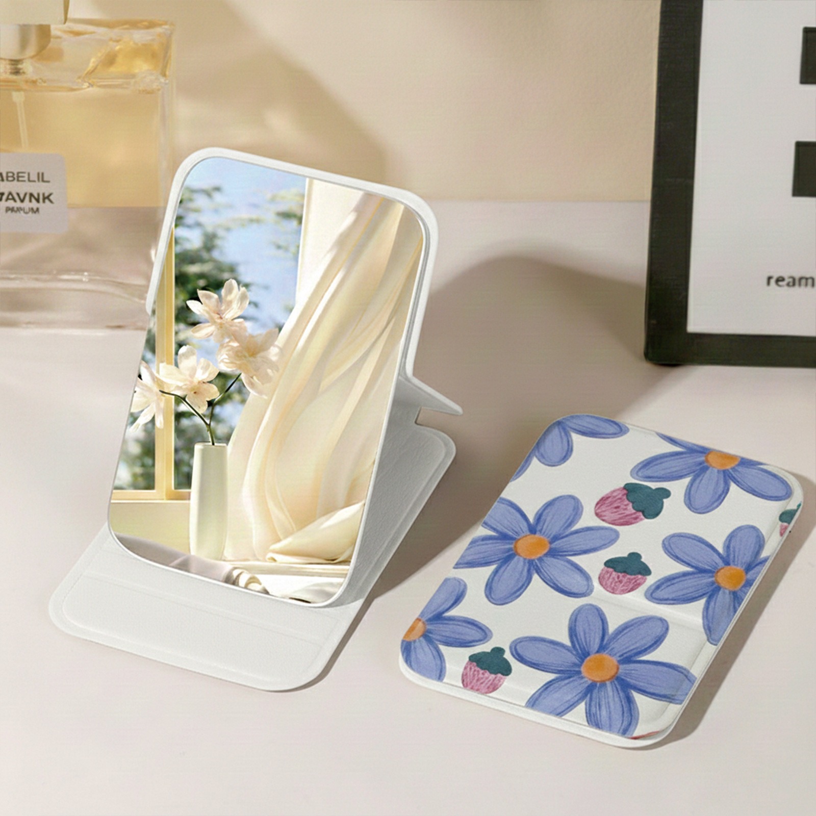 Portable Flower Folding Makeup Mirror Mini Rectangular Pocket Mirror HD Compact Cosmetic Mirror for Travel and Outgoing