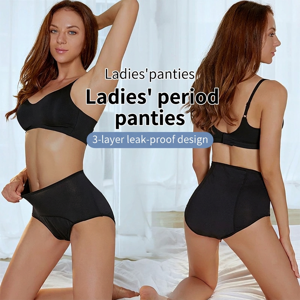 2Pcs Plus Size Women’s Period Underwear Breathable Mesh Mid-High Waist Leakproof Menstrual Panties with Extended Front & Back Protection Women's Clothing Lingerie Panties Period Panty