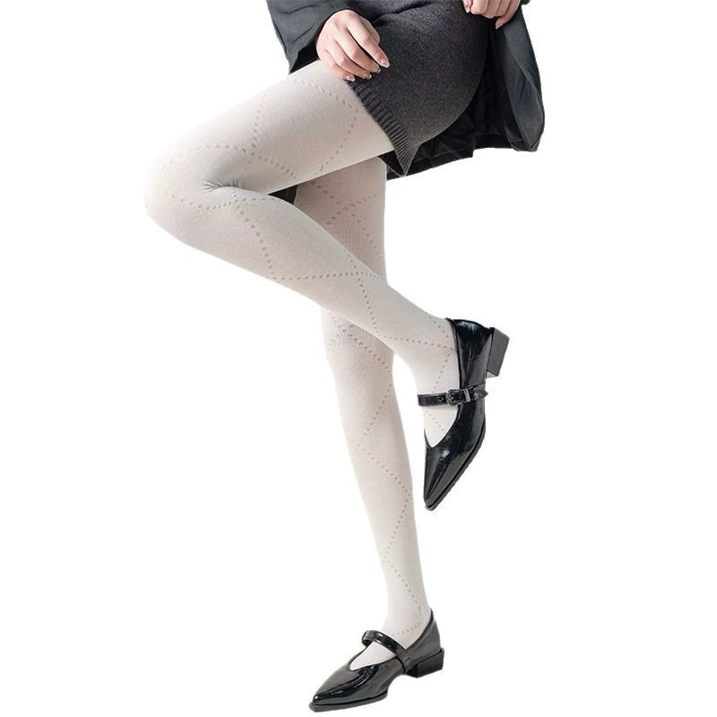 Women’s Sheer Argyle Pattern Tights Hollow-Out Diamond Design High Stretch Pantyhose Japanese Preppy Style Thin Stockings