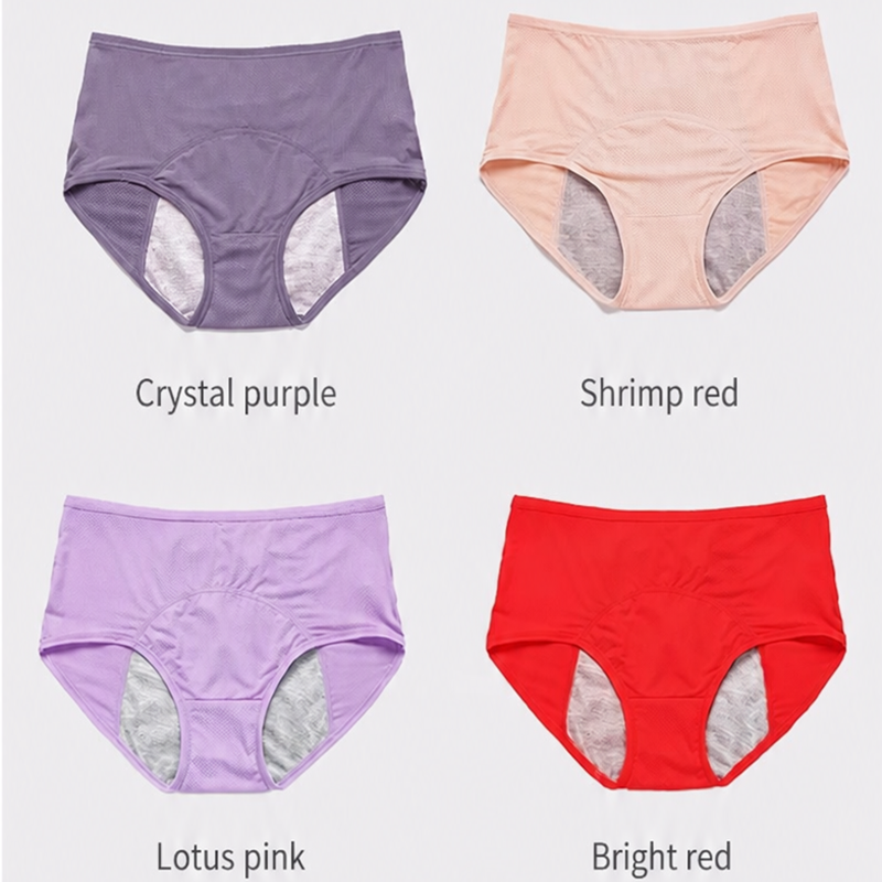 2Pcs Plus Size Women’s Period Underwear Breathable Mesh Mid-High Waist Leakproof Menstrual Panties with Extended Front & Back Protection Women's Clothing Lingerie Panties Period Panty