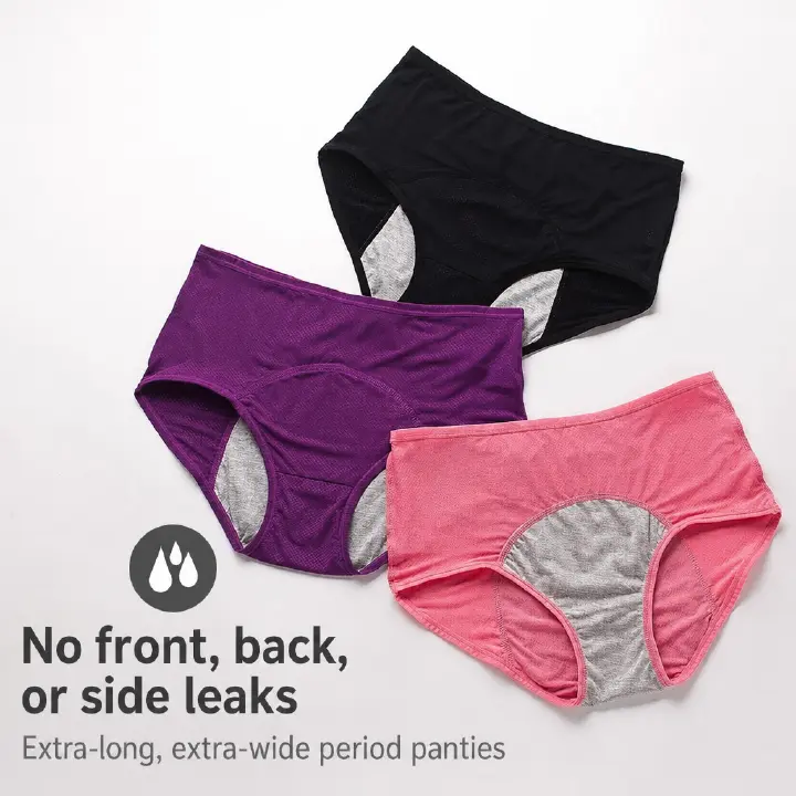 2Pcs Plus Size Women’s Period Underwear Breathable Mesh Mid-High Waist Leakproof Menstrual Panties with Extended Front & Back Protection Women's Clothing Lingerie Panties Period Panty
