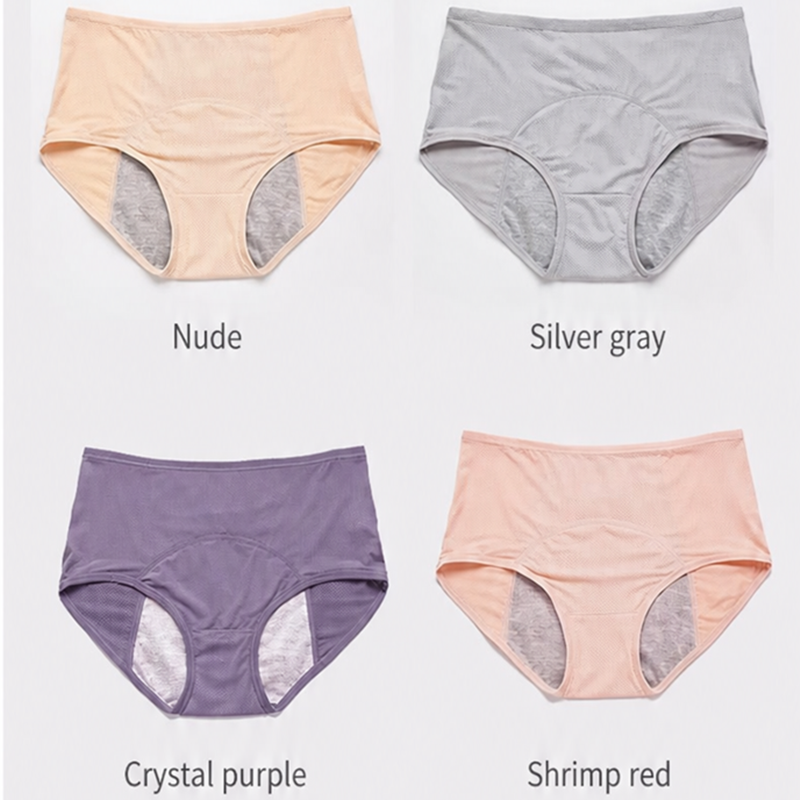 2Pcs Plus Size Women’s Period Underwear Breathable Mesh Mid-High Waist Leakproof Menstrual Panties with Extended Front & Back Protection Women's Clothing Lingerie Panties Period Panty