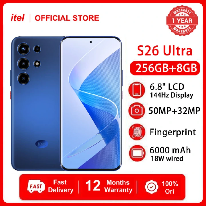 [Black Friday Pre-Sale] itel S26 Ultra 256GB+16(8+8)GB RAM 6.78" AMOLED Curved Display 144HZ Slim 4G Phone Dual SIM 50MP Camera Fingerprint Unlock 18W 6000 mAh Battery Android 15 AI Smart Phones