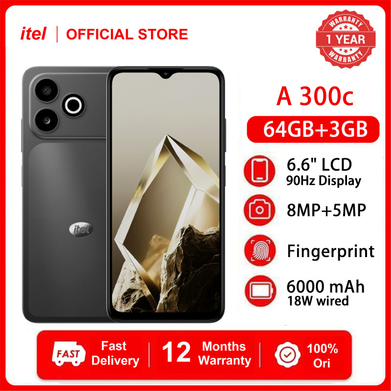 itel A300c 64GB+3GB RAM 6.6" Screen 90Hz Phone Dual SIM 8MP+5MP Camera  6000mAh Baterry Fingerprint And Face Unlock Android 16 Smart Phones