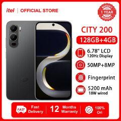 [Black Friday Sale] itel CITY 200 Phone 4GB+128GB 6.78" 120Hz Display Slim Phone Dual SIM 4G Network 50MP Camera 18W Charging 5200mAh Battery Android 15 IP64 Fingerprint Unlock AI Smart Phones