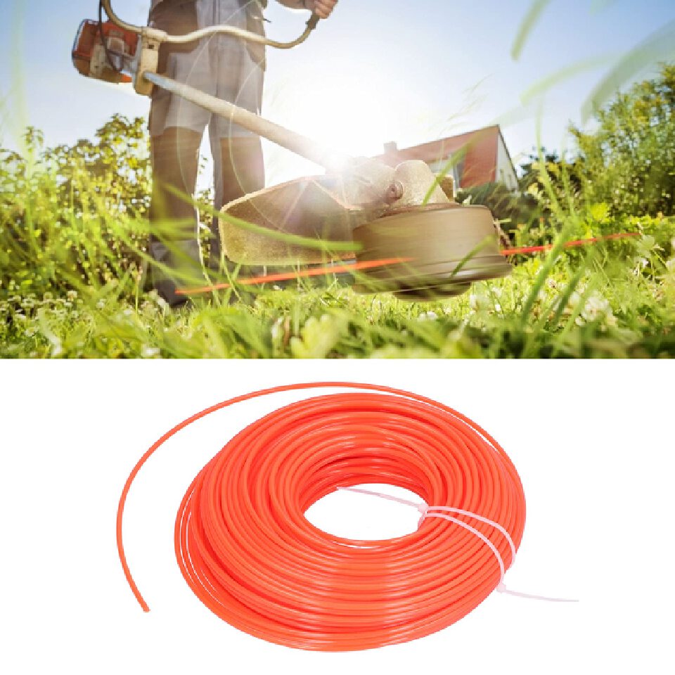 50ft Long Trimming Line 2.4mm Nylon Grass Trimmer Cord Replacement Spool Brush Cutter Lawn Mower Accessory Wire String Petrol Twine Cutting Cable Garden Tools Star Mowing Width 2.4mm