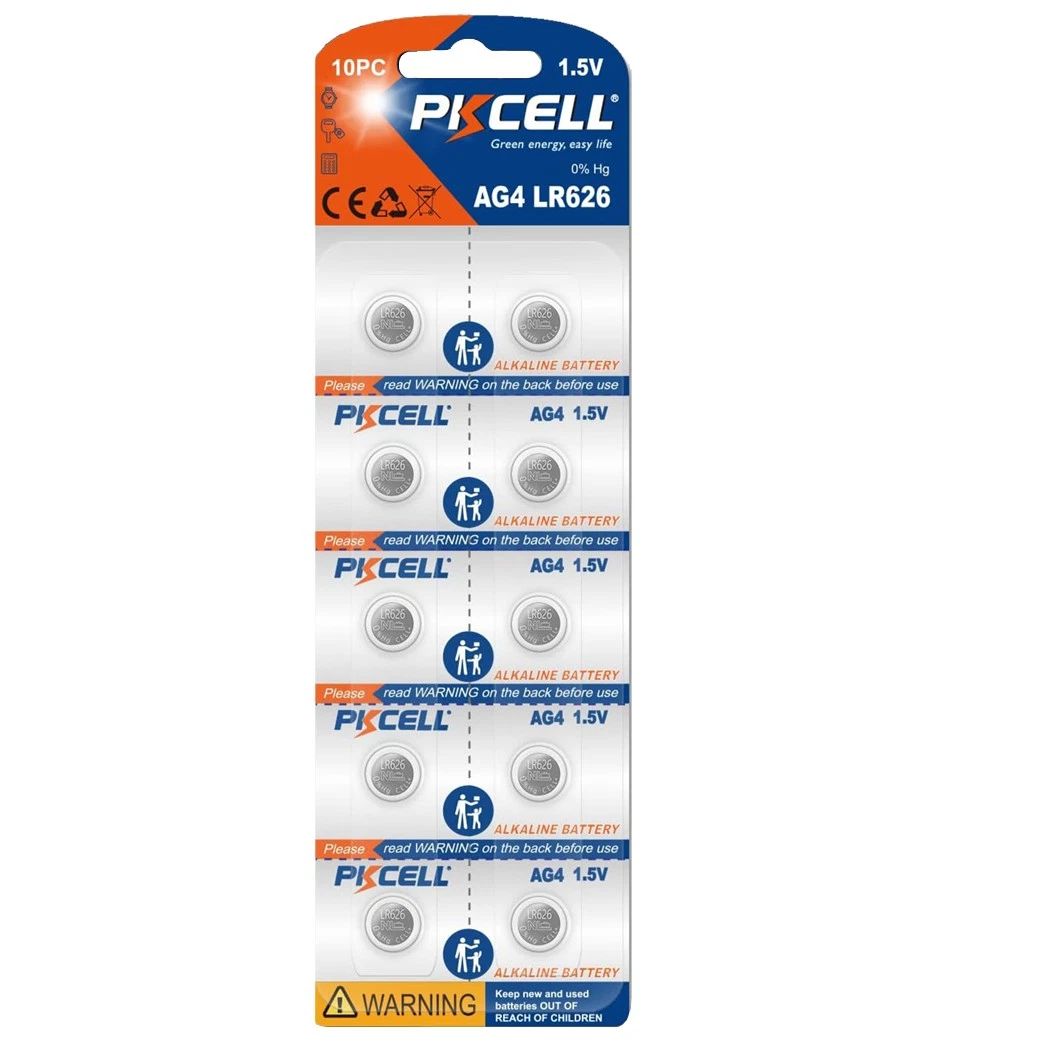 PKCELL Pack of 10 AG4 1.5V Best Quality Batteries LR626 SR66 SR626SW Alkaline Button Watch Battery AG 4 377 376 364 363