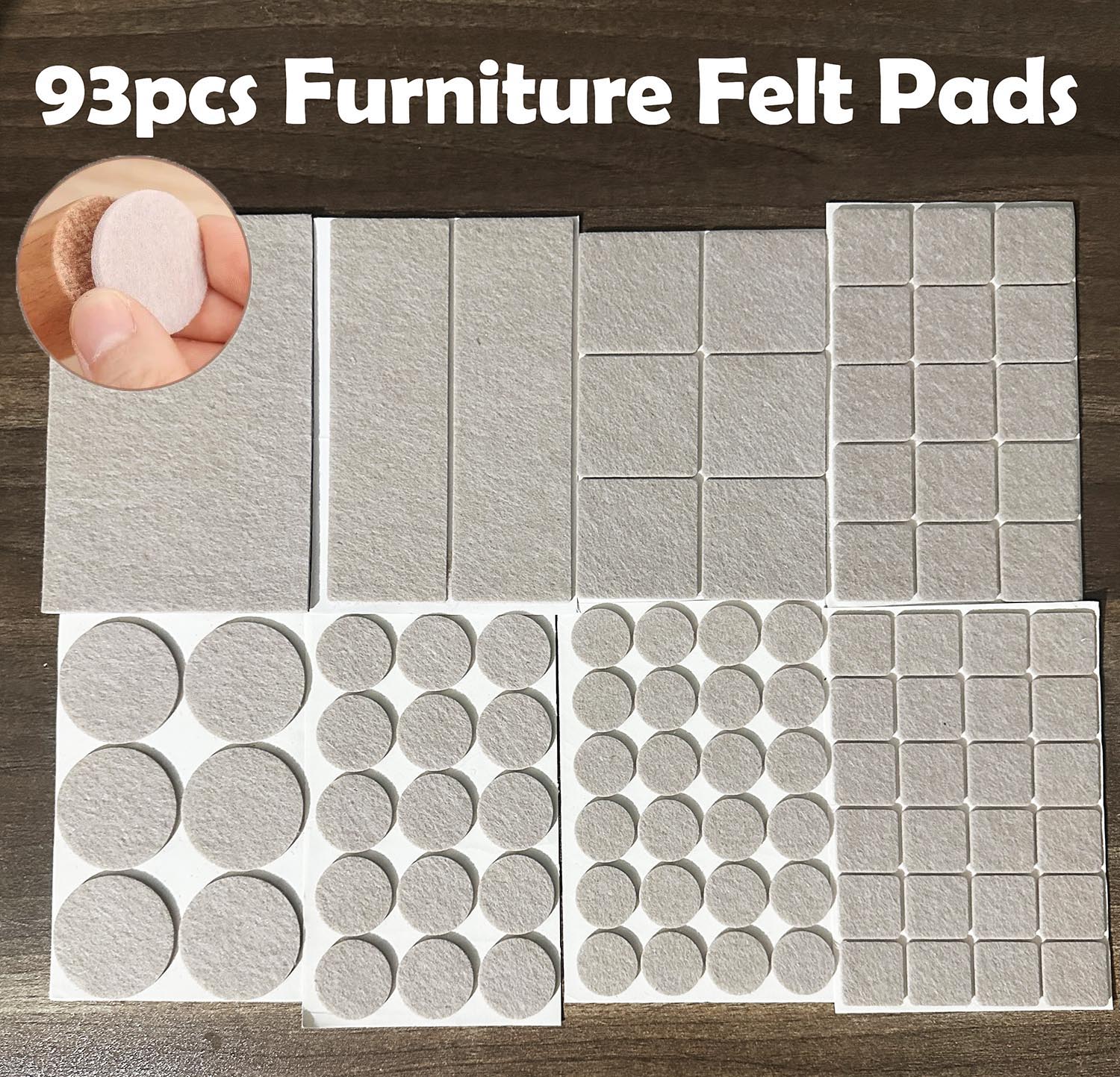 93pcs Mixed Felt Pad Sticker Self Adhesive Desk Chair Sofa Legs Pads Square Round Bottom Furniture Table Anti Scratch Cover Noise Reduction Assorted Sizes