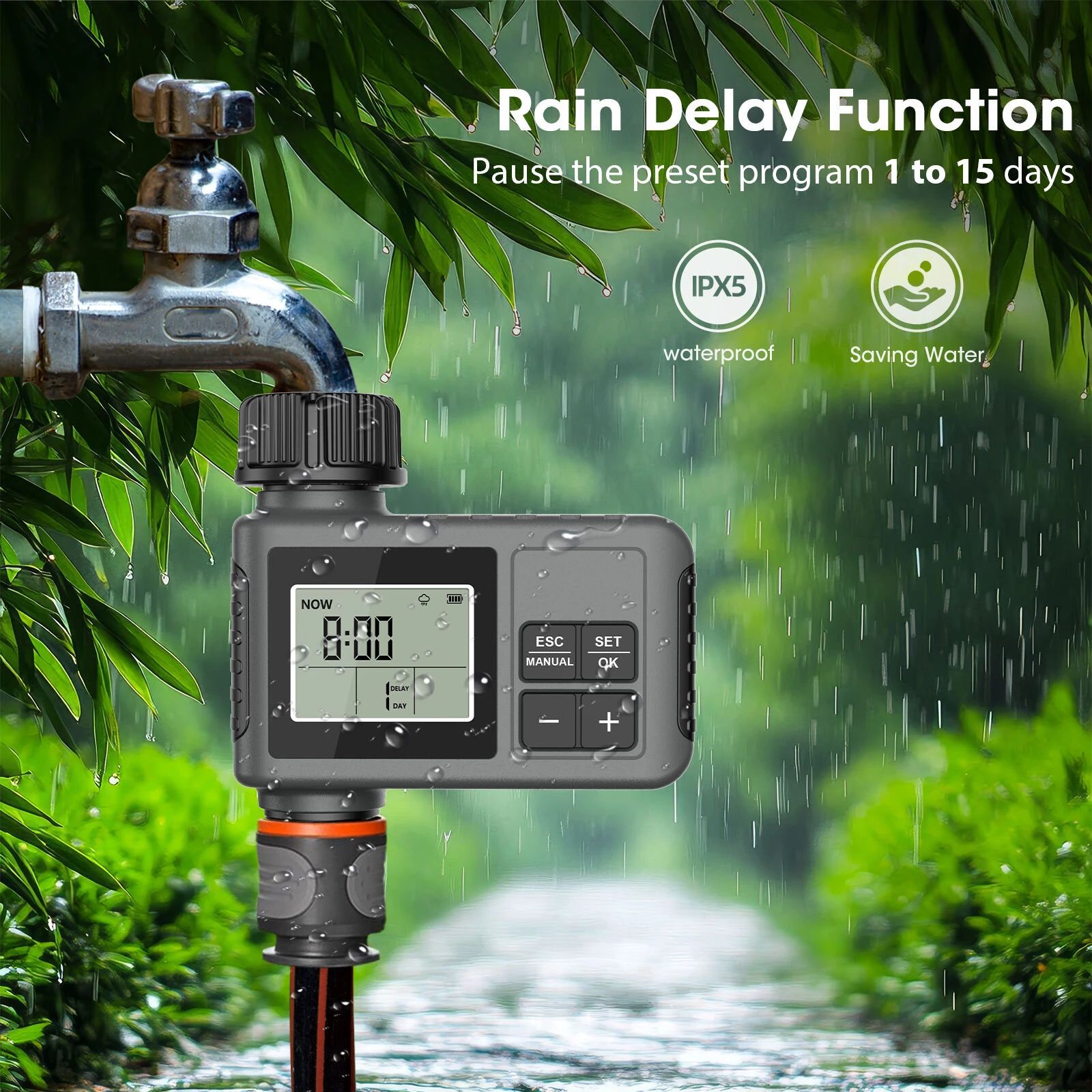 Irrigation Timer Intelligent Irrigation Watering System Sprinkler Timer Garden Programmer Equipment Waterproof LCD Display Flower Water Timing ABS UV Resistant SGW01 - 3/4" External Thread