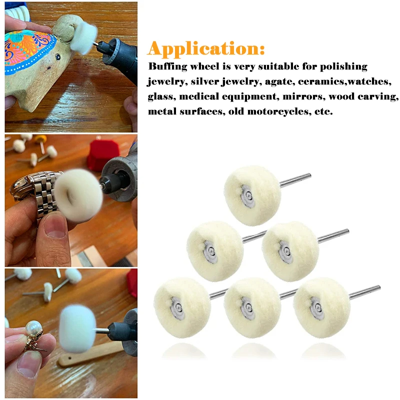 5pcs 3mm Shank Fine Cotton Thread Polishing Soft Fine Brush Abrasive Grinding Buffing Wheel Pad Grinder Head Buffer For Metal Jade Gem Drill Rotary Tools Accessories