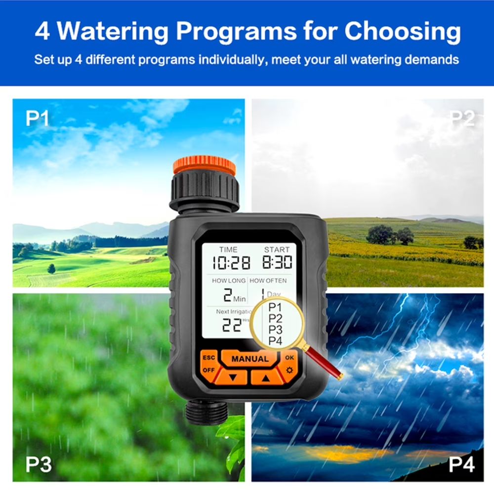 Rain Seer Watering Timer with Rain Sensor, Smart Programmable Hose Water Timer for Garden Yard Lawn Outdoor Digital Irrigation Auto/Manual 1 Outlet Large LCD Display Waterproof IP65 Home Rainfall Auto