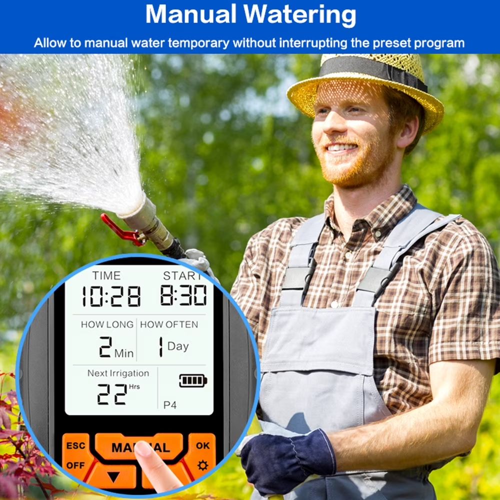 Rain Seer Watering Timer with Rain Sensor, Smart Programmable Hose Water Timer for Garden Yard Lawn Outdoor Digital Irrigation Auto/Manual 1 Outlet Large LCD Display Waterproof IP65 Home Rainfall Auto