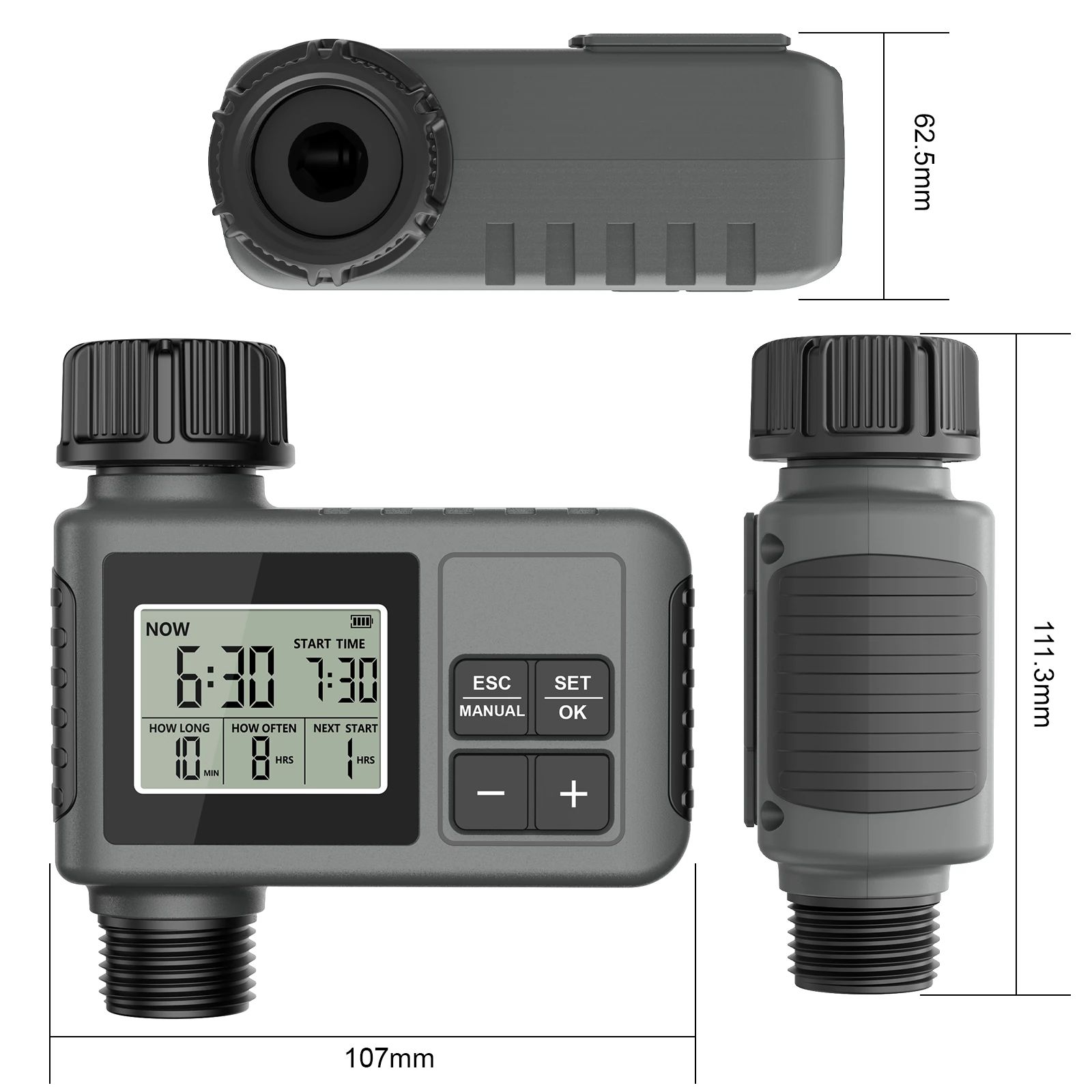 Irrigation Timer Intelligent Irrigation Watering System Sprinkler Timer Garden Programmer Equipment Waterproof LCD Display Flower Water Timing ABS UV Resistant SGW01 - 3/4" External Thread