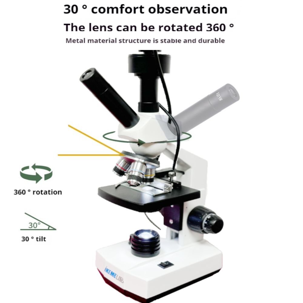 Professional Digital Compound Microscope 7 inches Screen 40X-400X Microscopios School Laboratory Use Microscopes Camera Screen Biological Analysis HD Binocular Student TV AV USB Electronic Eyepiece