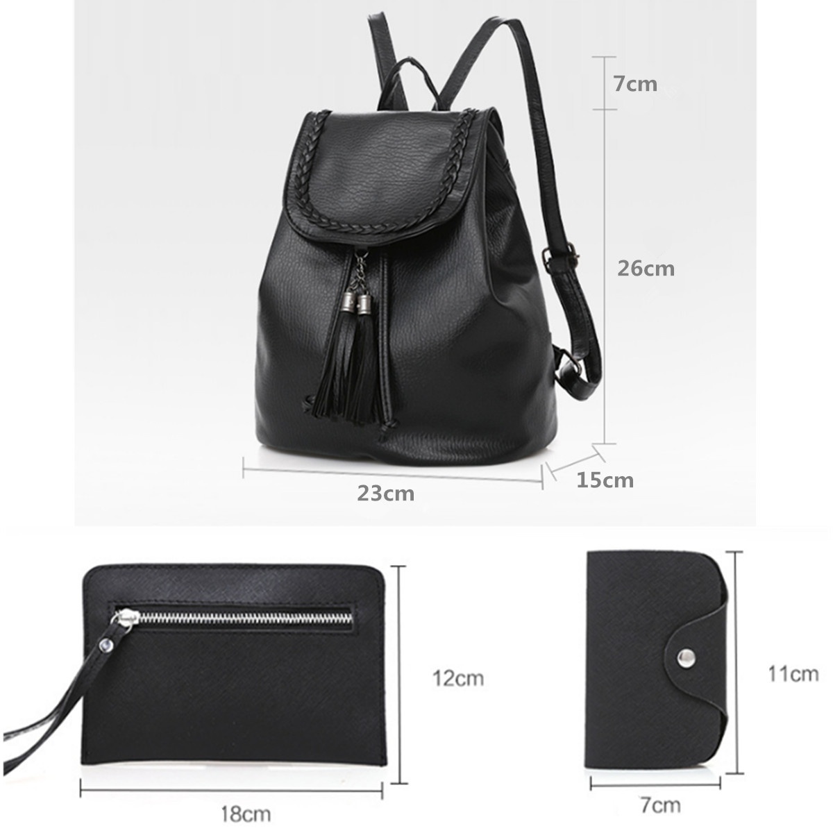 3pcs Women Girl Backpack Travel Rucksack PU Leather Handbag  Shoulder School Bag