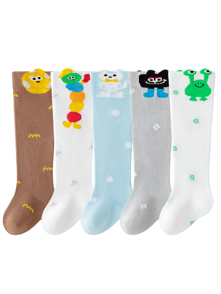 3 Pairs Baby Knee High Cotton Socks, Seamless Toe Infant Long Socks, Loose Cuff Anti Binding Toddler Socks, Cute Cartoon Breathable Baby Stockings For 0-3 Years Boys Girls