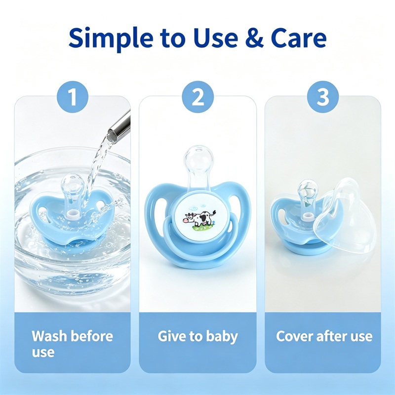Baby Silicone Pacifier Round Nipple BPA Free Food Grade with Dust Cover Cute Animal Print for Newborn