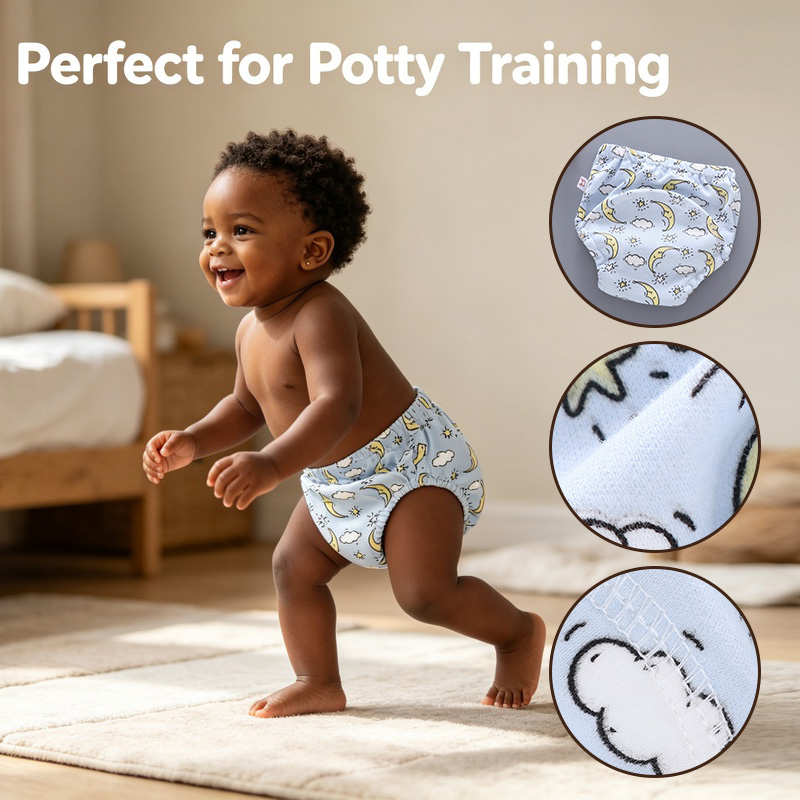 3-Pack Baby Boys Girls Potty Training Pants 6 Layer Gauze Waterproof Reusable Cotton Cloth Diapers Washable Toddler Underwear Breathable Leak-proof Learning Pants S/M/L 3 Random Patterns