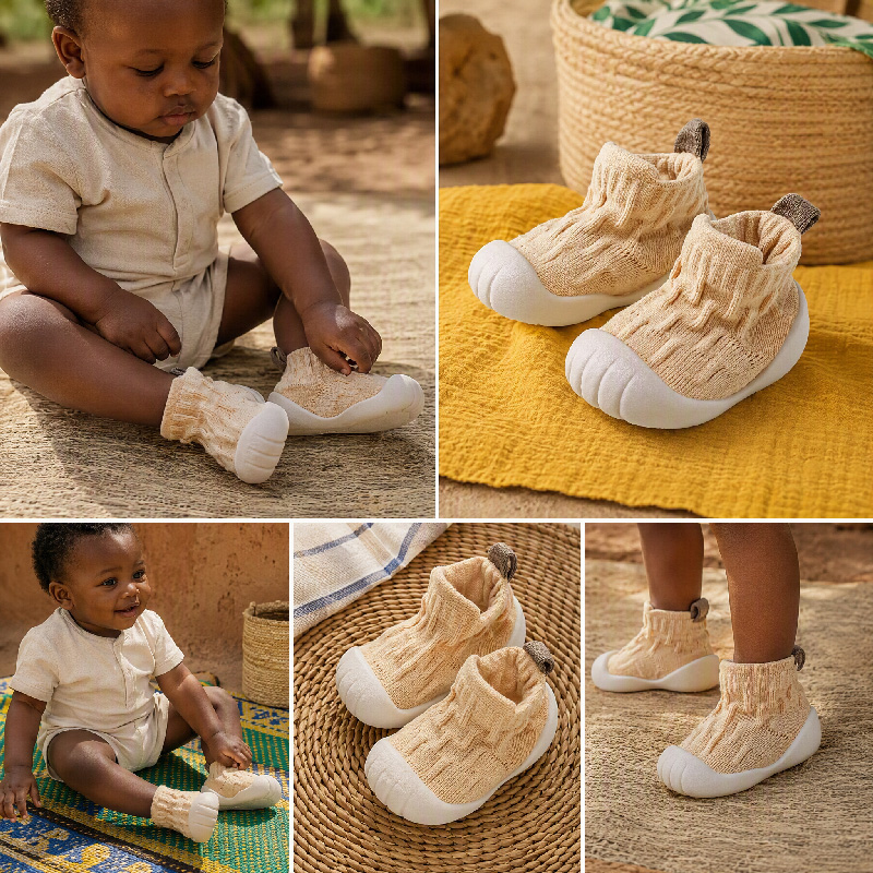 Baby Prewalker Shoes with Cotton Knit Upper, Flexible Non-Slip TPE Soft Sole, Slip-On Indoor First Walking Shoes,Multiple colors are available for selection