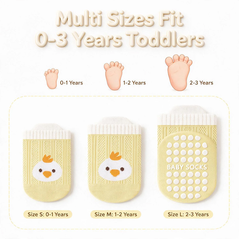 Infant Non-Slip Socks 6 Pairs, Breathable Mesh Cotton-Blend Baby Grip Socks for Crawling, Nursery and Indoor Play, 6 Animal Patterns for Boys and Girls, Suitable for babies aged 0-5 years old