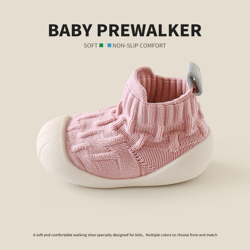 Baby Prewalker Shoes with Cotton Knit Upper, Flexible Non-Slip TPE Soft Sole, Slip-On Indoor First Walking Shoes,Multiple colors are available for selection