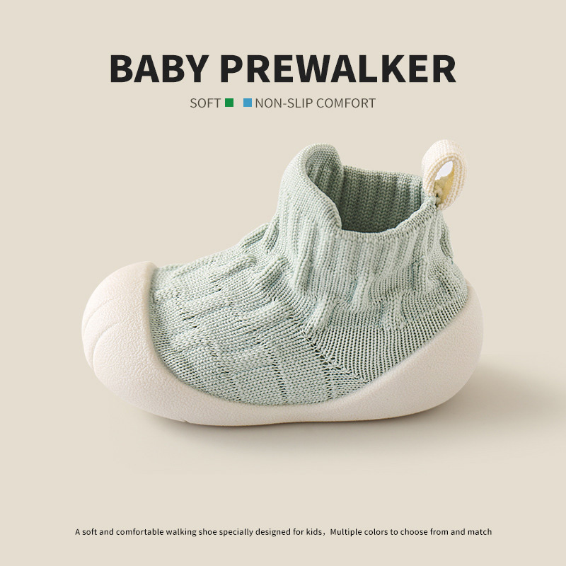 Baby Prewalker Shoes with Cotton Knit Upper, Flexible Non-Slip TPE Soft Sole, Slip-On Indoor First Walking Shoes,Multiple colors are available for selection