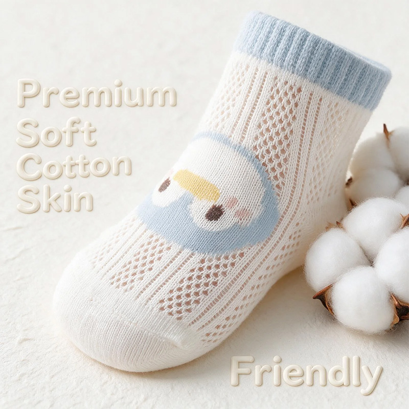 Infant Non-Slip Socks 6 Pairs, Breathable Mesh Cotton-Blend Baby Grip Socks for Crawling, Nursery and Indoor Play, 6 Animal Patterns for Boys and Girls, Suitable for babies aged 0-5 years old