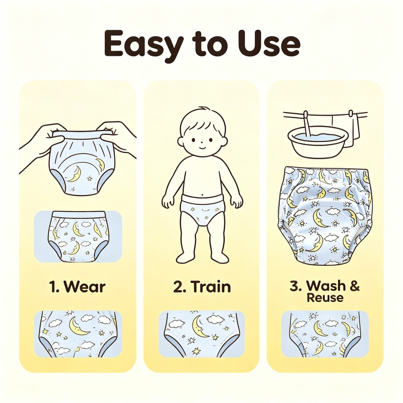 3-Pack Baby Boys Girls Potty Training Pants 6 Layer Gauze Waterproof Reusable Cotton Cloth Diapers Washable Toddler Underwear Breathable Leak-proof Learning Pants S/M/L 3 Random Patterns