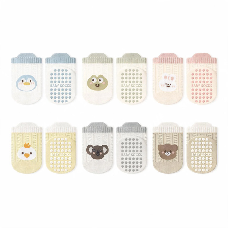 Infant Non-Slip Socks 6 Pairs, Breathable Mesh Cotton-Blend Baby Grip Socks for Crawling, Nursery and Indoor Play, 6 Animal Patterns for Boys and Girls, Suitable for babies aged 0-5 years old