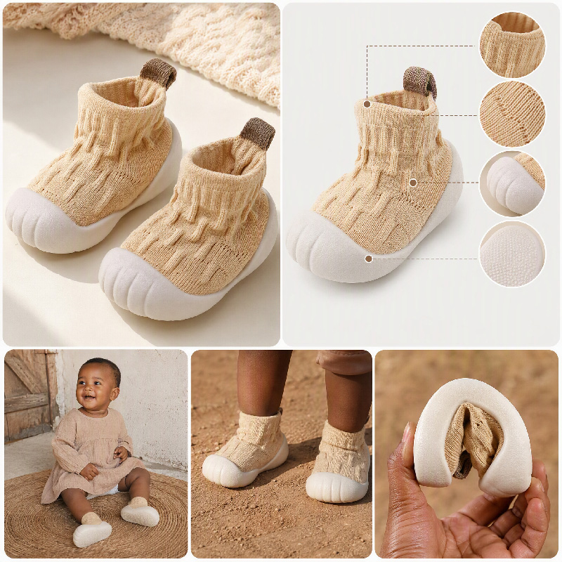 Baby Prewalker Shoes with Cotton Knit Upper, Flexible Non-Slip TPE Soft Sole, Slip-On Indoor First Walking Shoes,Multiple colors are available for selection