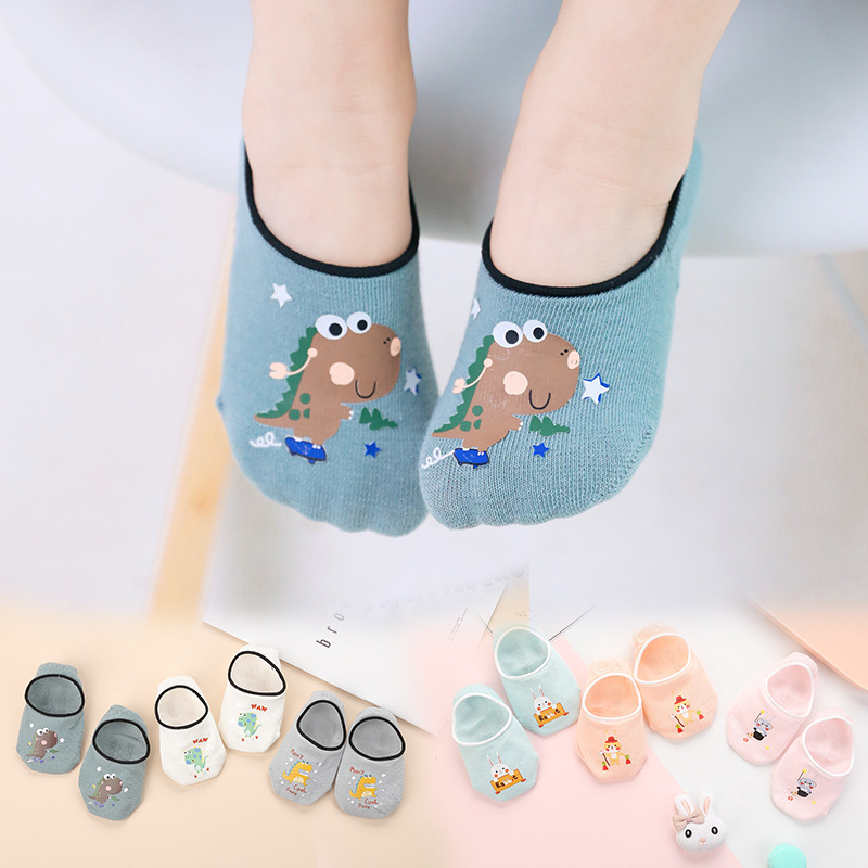 Baby Non‑Slip Floor Socks, Thin Cotton Invisible No‑Show Socks, Cartoon Anti‑Slip Silicone Sole Toddler Socks For Boys Girls, Breathable Summer Kids Boat Socks 3 Pairs Set