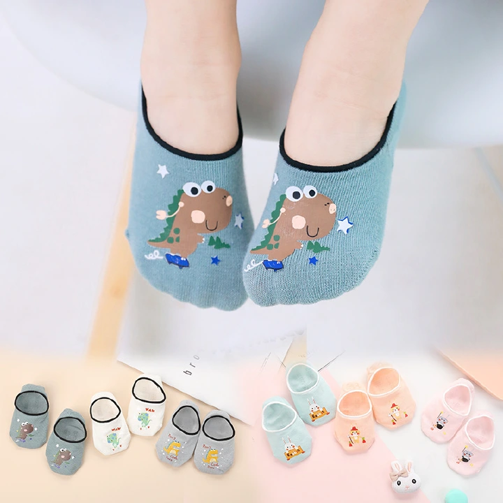 Baby Non‑Slip Floor Socks, Thin Cotton Invisible No‑Show Socks, Cartoon Anti‑Slip Silicone Sole Toddler Socks For Boys Girls, Breathable Summer Kids Boat Socks 3 Pairs Set