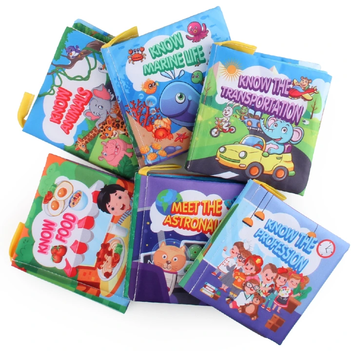 Baby Soft Cloth Book Early Educational Toys, Fruits Animals Numbers Food Cognitive Crinkle Sensory Learning Book for Infants Toddlers 12-72 Months, 8 Pages Washable