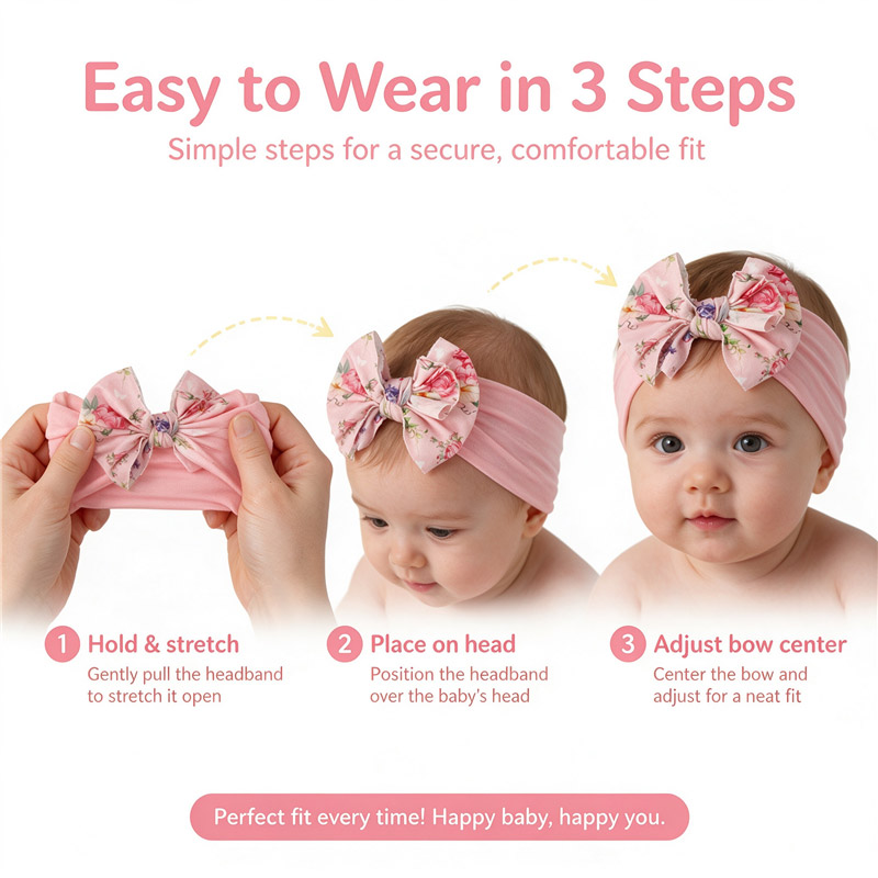 Baby Girls Floral Bow Headbands Soft Stretchy Handmade Hair Bands for Newborn Infant Toddler 0-4 Years Lightweight 14.4g Multi-Color Patterns Gift Ready