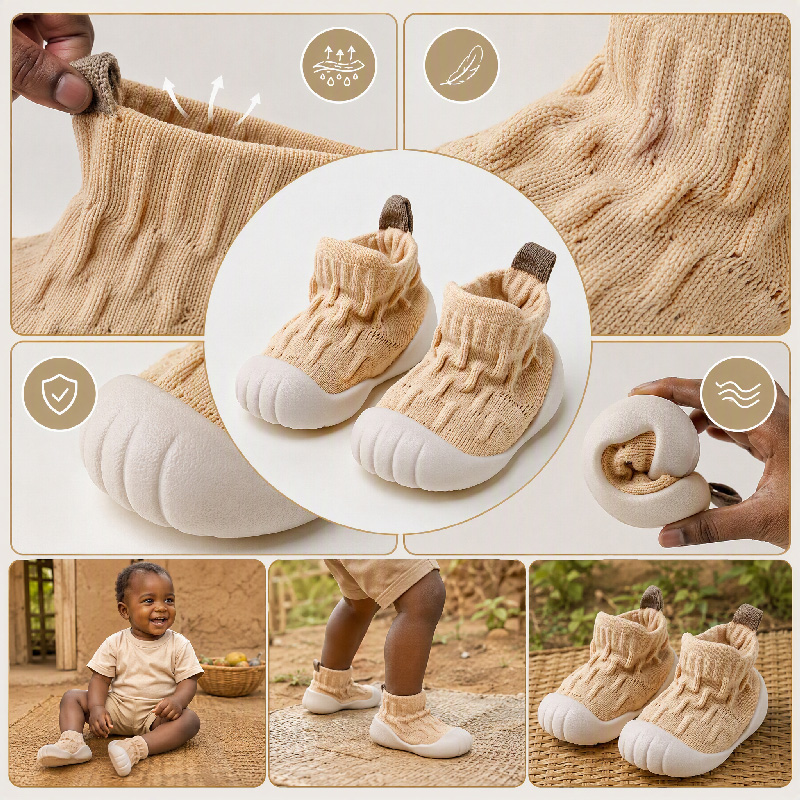 Baby Prewalker Shoes with Cotton Knit Upper, Flexible Non-Slip TPE Soft Sole, Slip-On Indoor First Walking Shoes,Multiple colors are available for selection