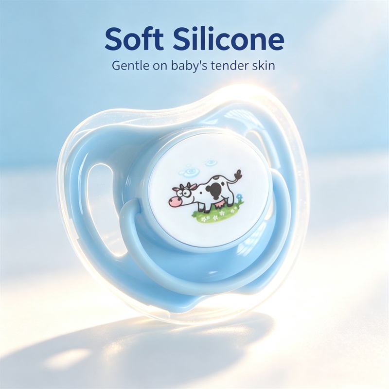 Baby Silicone Pacifier Round Nipple BPA Free Food Grade with Dust Cover Cute Animal Print for Newborn