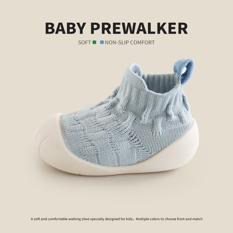Baby Prewalker Shoes with Cotton Knit Upper, Flexible Non-Slip TPE Soft Sole, Slip-On Indoor First Walking Shoes,Multiple colors are available for selection