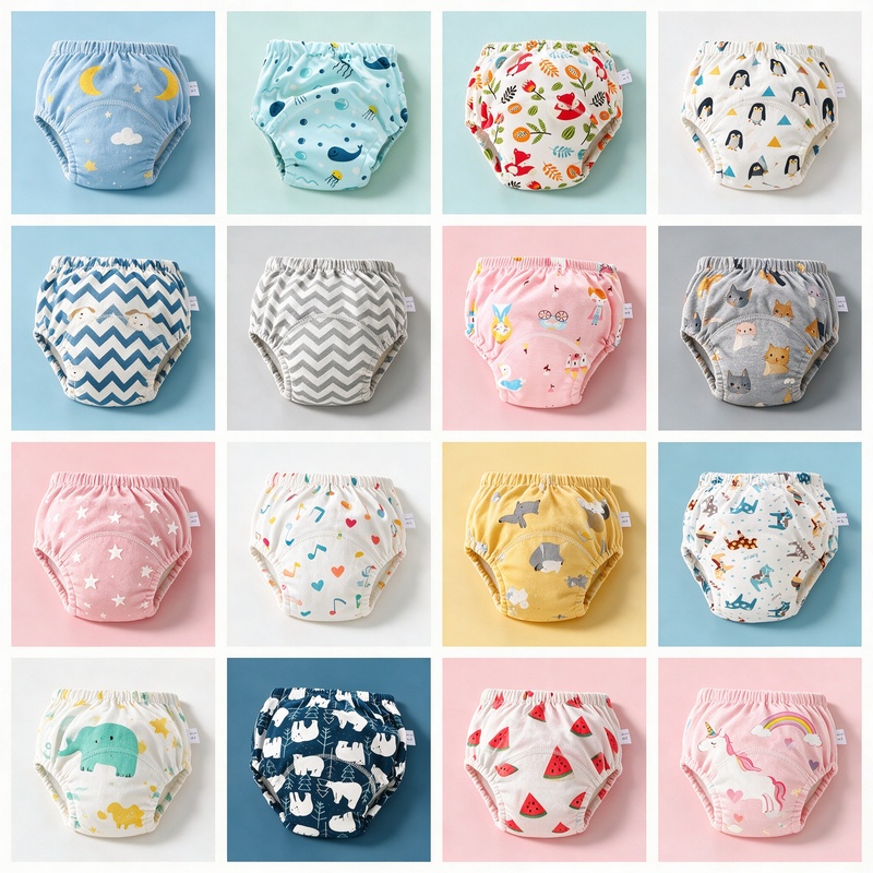 3-Pack Baby Boys Girls Potty Training Pants 6 Layer Gauze Waterproof Reusable Cotton Cloth Diapers Washable Toddler Underwear Breathable Leak-proof Learning Pants S/M/L 3 Random Patterns